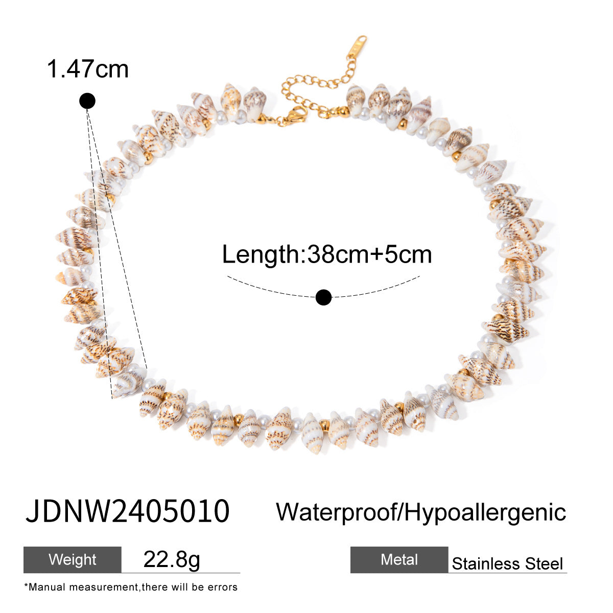 Wholesale Mint Green Pearl Shell 18k Stainless Steel Necklace